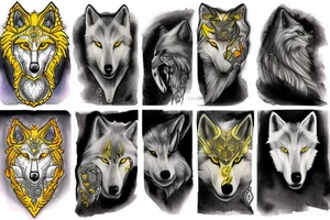 white wolf with yellow 
eyes tattoo idea