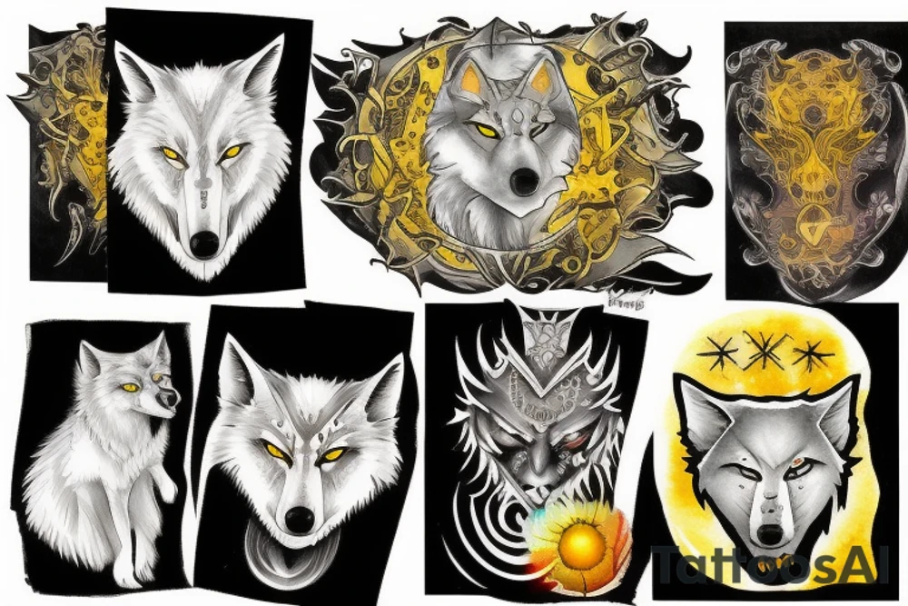 white wolf with yellow 
eyes tattoo idea