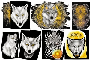 white wolf with yellow 
eyes tattoo idea