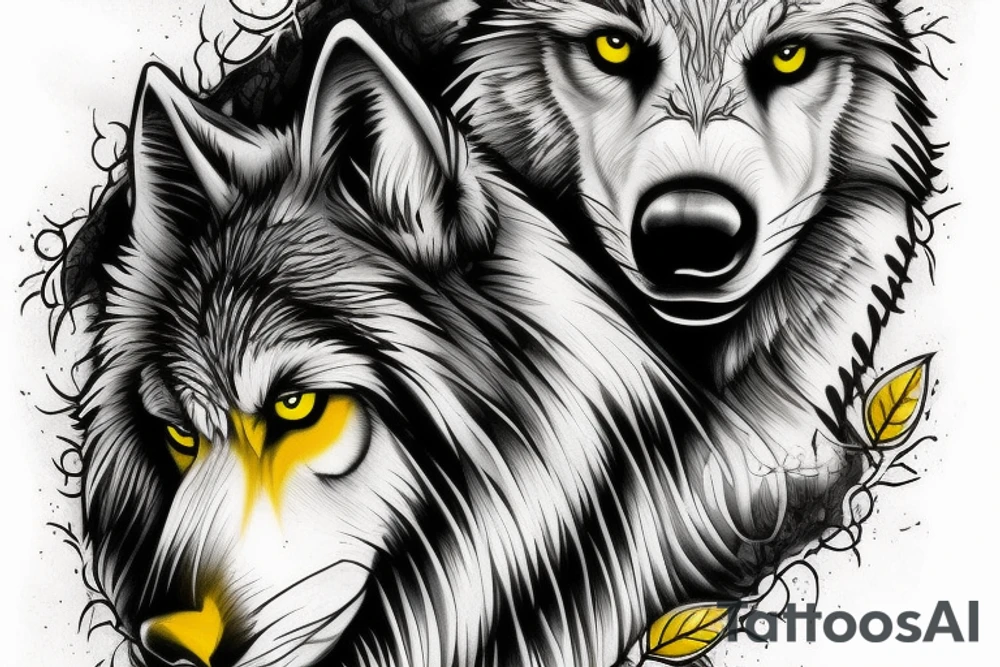 white wolf with yellow 
eyes on the left shoulder tattoo idea