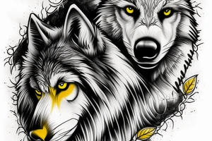 white wolf with yellow 
eyes on the left shoulder tattoo idea