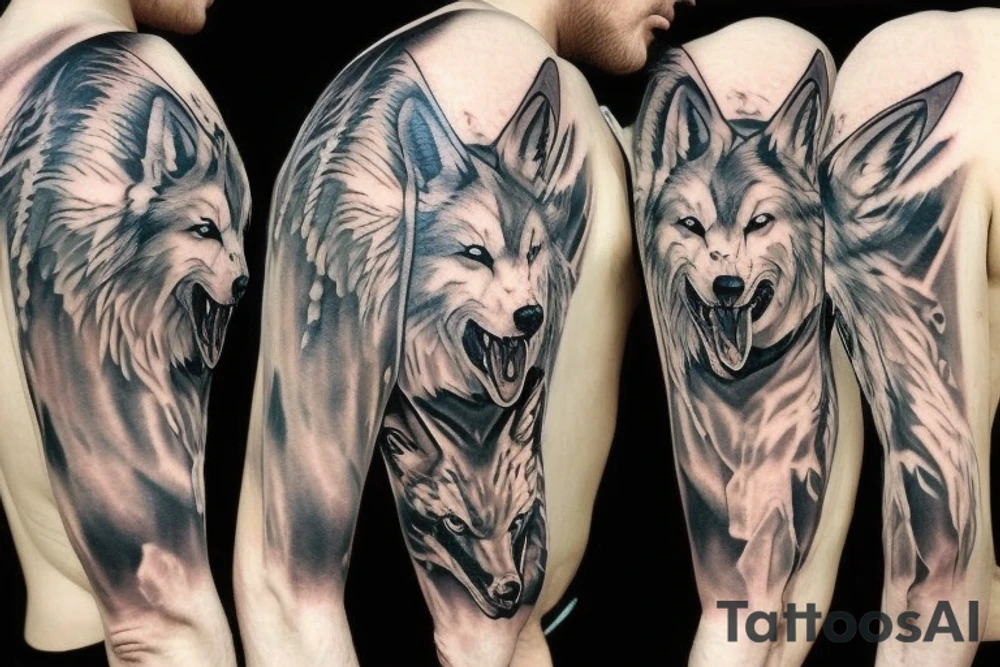 white wolf with yellow 
eyes on the left shoulder tattoo idea