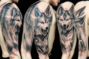 white wolf with yellow 
eyes on the left shoulder tattoo idea