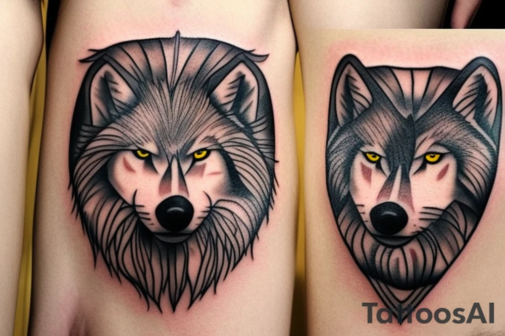 white wolf with yellow 
eyes tattoo idea