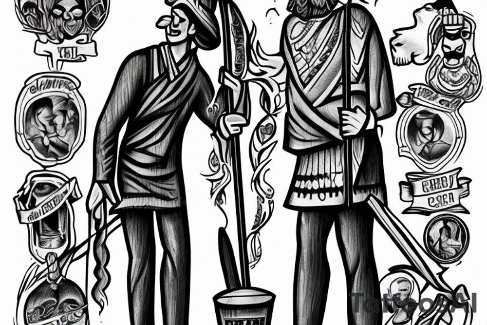 a tall men full body carring a shepherds staff carried like a pastor, as realistic as possible tattoo idea