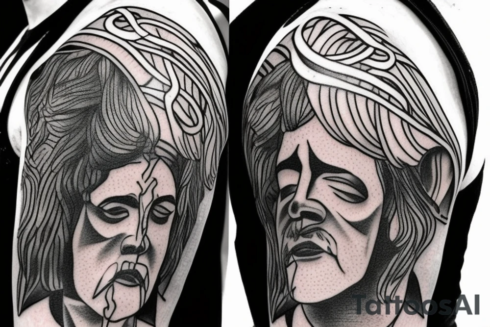 a tall men full body carring a shepherds staff carried like a pastor, as realistic as possible, thin lines tattoo idea