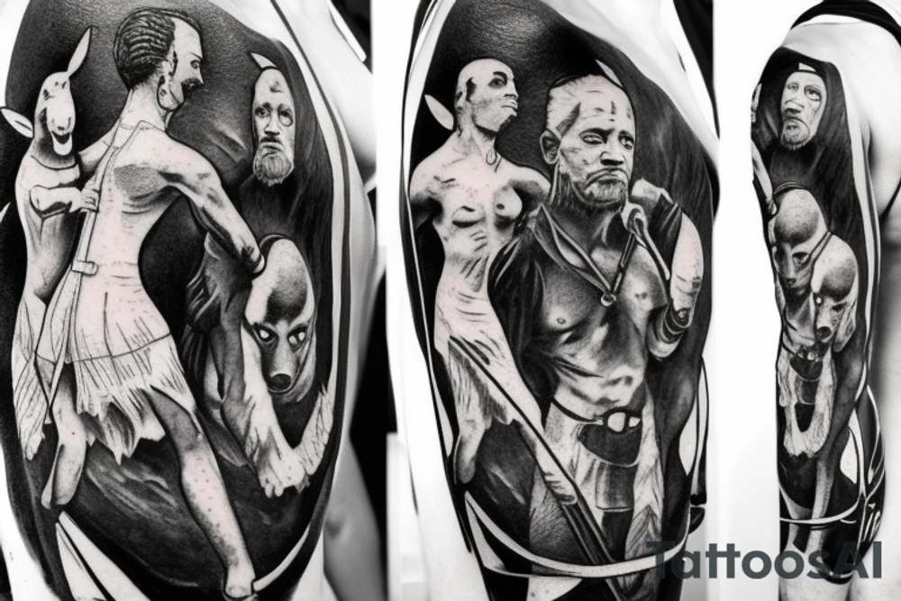 a tall man full body carrying a shepherd's staff carried like a pastor, as realistic as possible, thin lines.
A black panther carrying a shepherd's staff carried like a pastoras realistic as possible, thin lines. tattoo idea