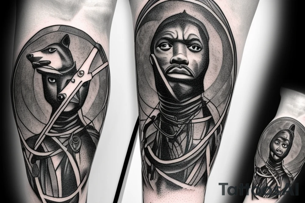 a tall man full body carrying a shepherd's staff carried like a pastor, as realistic as possible, thin lines.
A black panther carrying a shepherd's staff carried like a pastoras realistic as possible, thin lines. tattoo idea