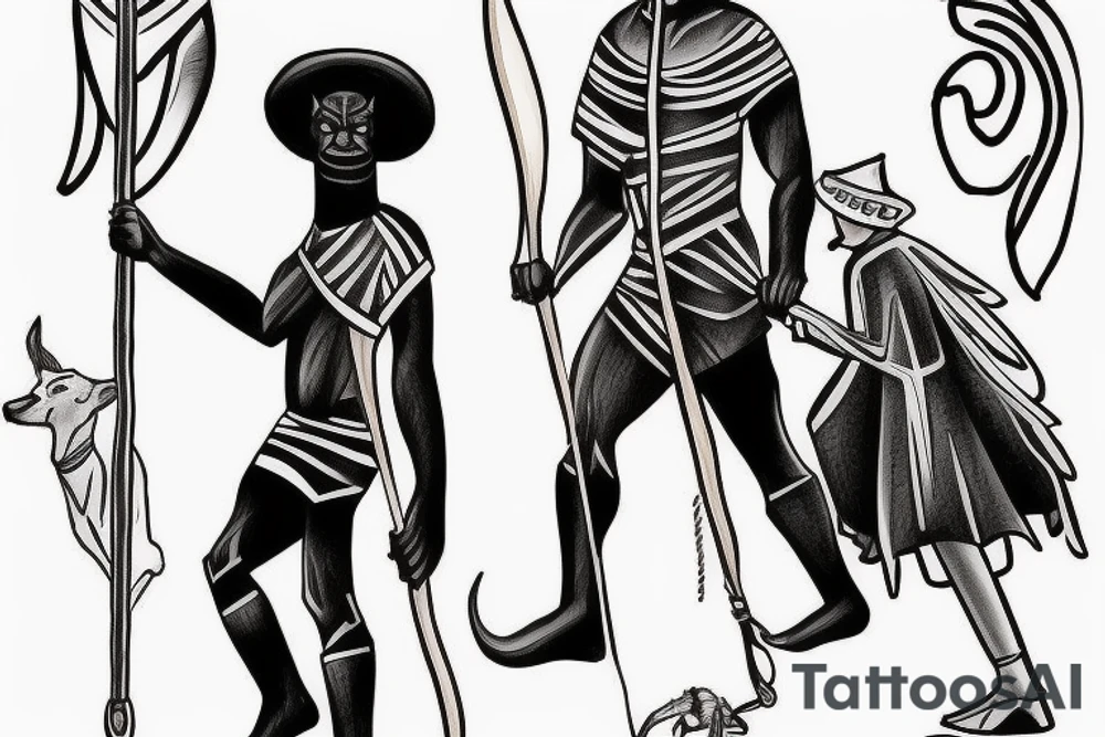 a thing tall man walking and showing full body carrying a shepherd's staff carried like a pastor, as realistic as possible, thin lines.
A black panther carrying a shepherd's staff carried like a pastoras realistic as possible, thin lines. tattoo idea