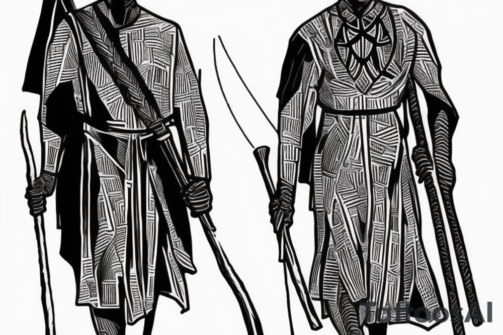 a thing tall man walking and showing full body carrying a shepherd's staff carried like a pastor, as realistic as possible, thin lines.
A black panther carrying a shepherd's staff carried like a pastoras realistic as possible, thin lines. tattoo idea