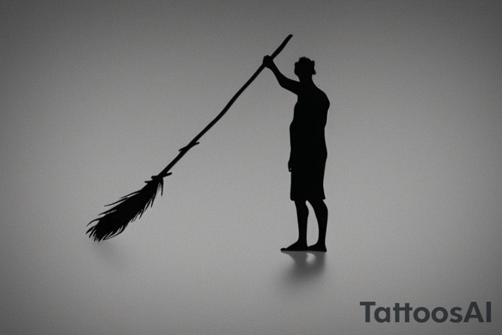 The shepherd is standing and walking away from the viewer, facing the horizon. He is holding a simple wooden crook in his right hand, and his left hand is resting on his hip.  A very a minimalist style would work well. The shepherd could be rendered in black and white, with simple lines and shapes. The crook could be a simple, stylized branch.
Add a add a couple of sheeps to following the shepherd. tattoo idea