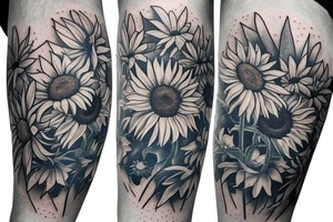 blue monarch butterfly landing near a sunflower located on a man's inner forearm. + more masculine + colored sunflower with black and white butterfly
More ideas tattoo idea