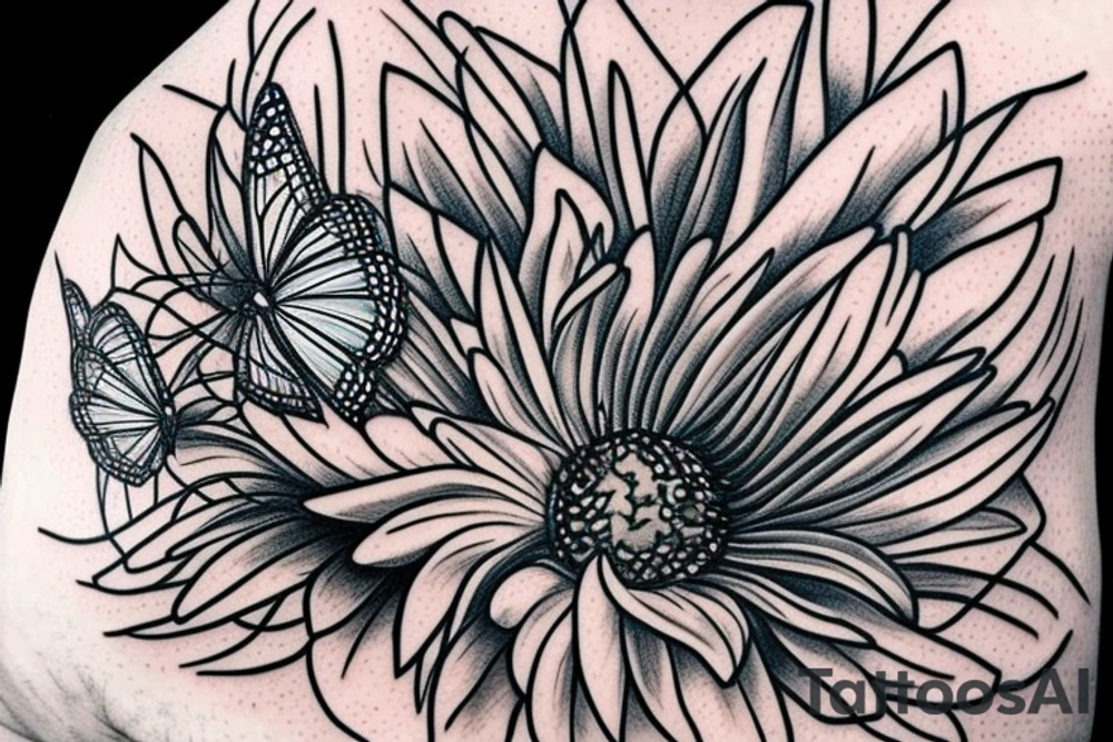 blue monarch butterfly landing near a sunflower located on a man's inner forearm. + more masculine + colored sunflower with black and white butterfly
More ideas tattoo idea