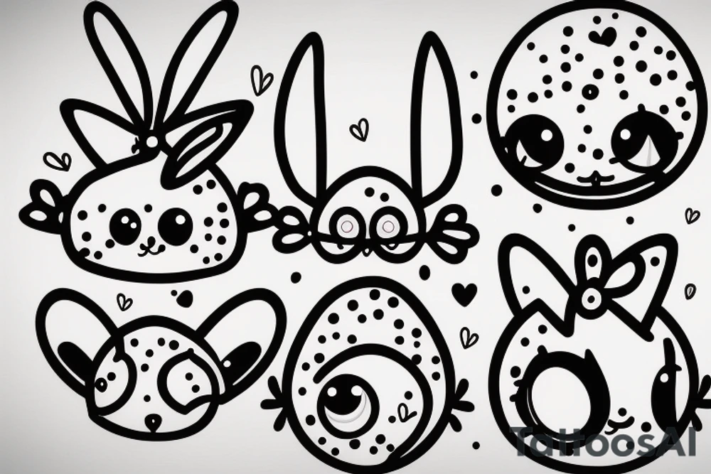 cute dotted bunny with bow around neck and big cartoon eyes tattoo idea