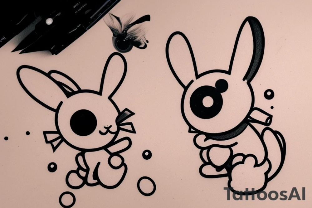 cute dotted bunny with bow around neck and big cartoon eyes tattoo idea