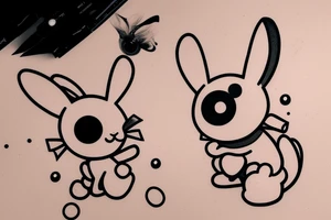 cute dotted bunny with bow around neck and big cartoon eyes tattoo idea