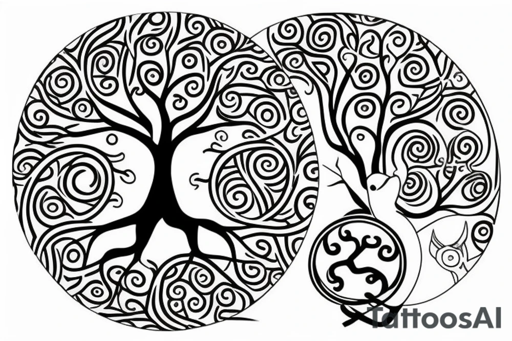 tree of life with spirals and turtle in the roots tattoo idea