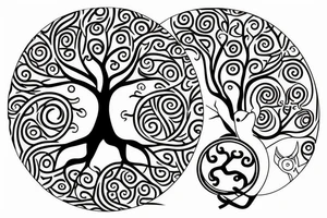 tree of life with spirals and turtle in the roots tattoo idea