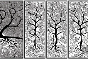 an oak tree in fall with roots. black, brown, and red tree of life spirals tattoo idea