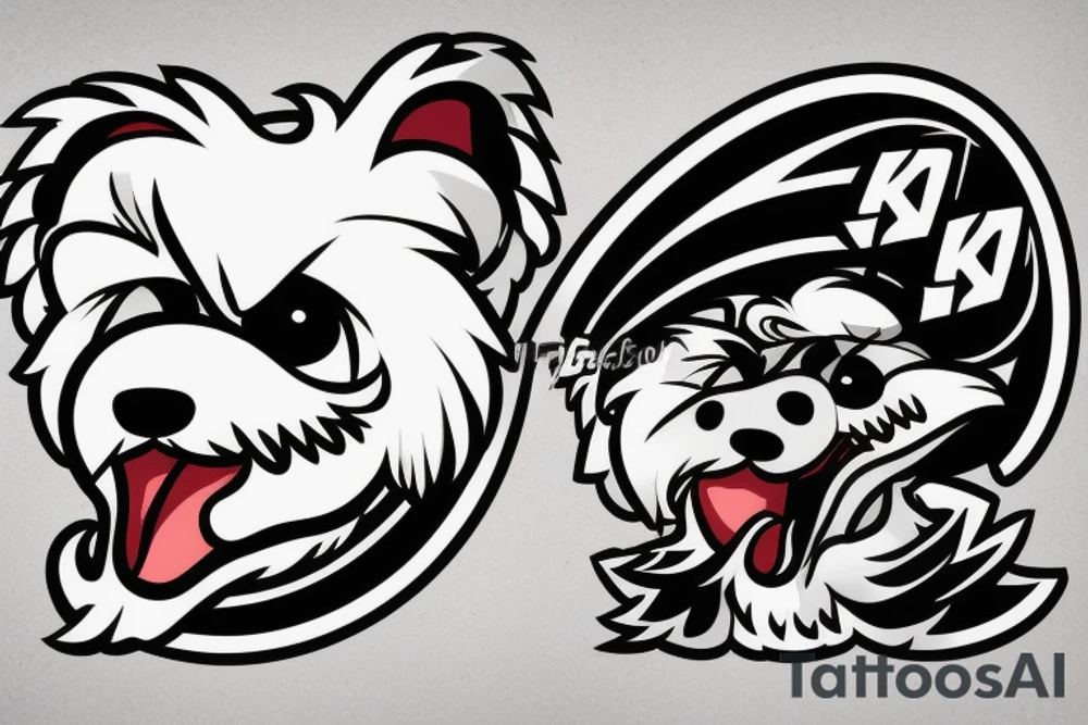 An angry Maltese dog on an auto racing helmet. tattoo idea