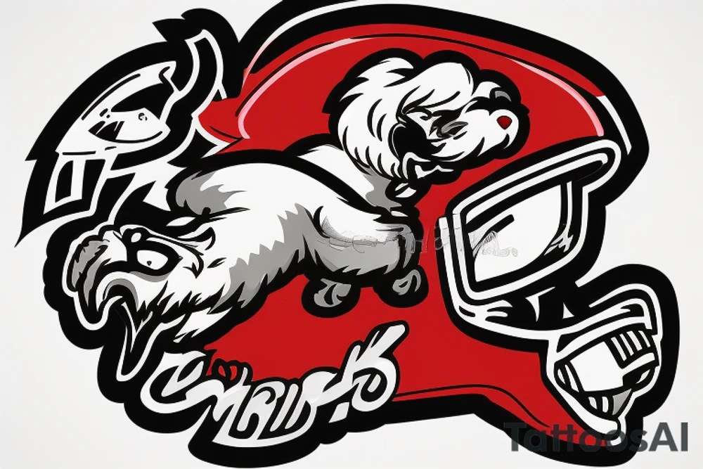 An angry Maltese dog on an auto racing helmet. tattoo idea