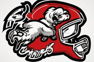 An angry Maltese dog on an auto racing helmet. tattoo idea
