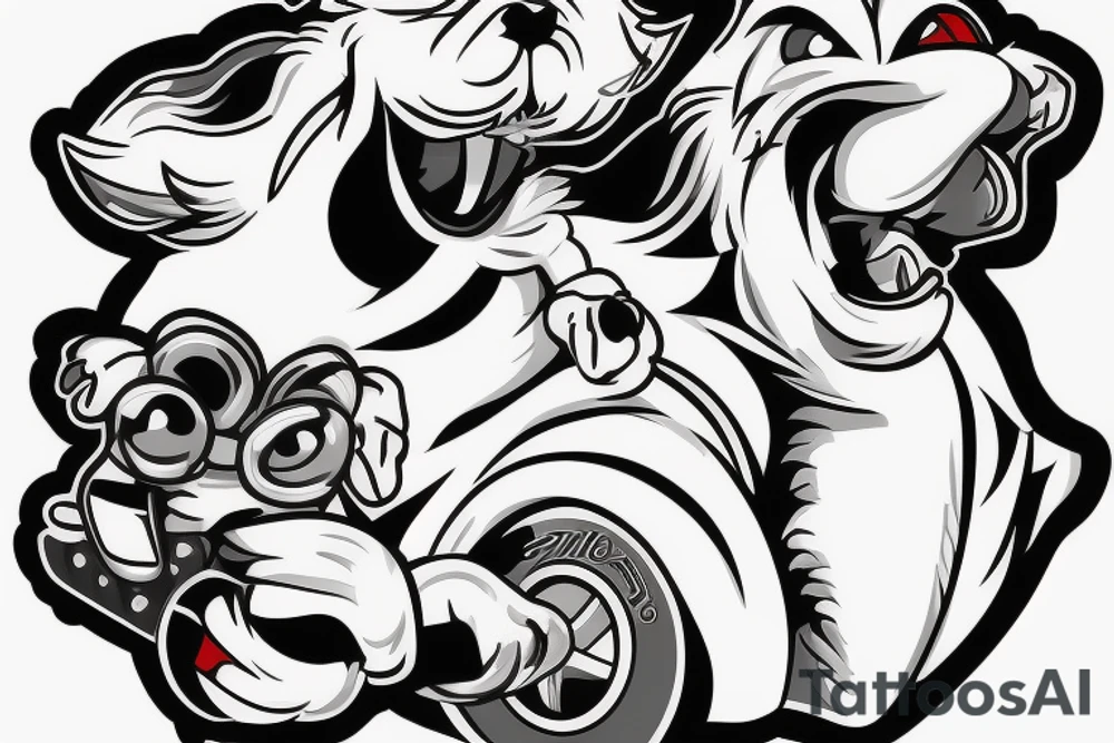 An angry Maltese dog riding on top of 
an auto racing helmet. tattoo idea