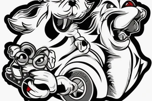 An angry Maltese dog riding on top of 
an auto racing helmet. tattoo idea