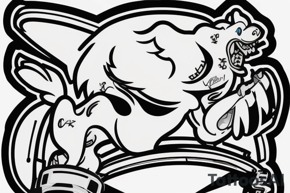 An angry Maltese dog riding on top of 
an auto racing helmet. tattoo idea