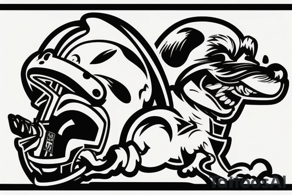 An angry Maltese dog riding on top of 
an auto racing helmet. tattoo idea
