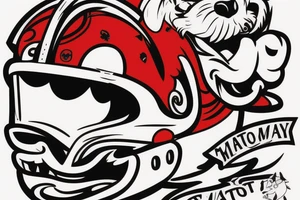 An angry Maltese dog riding on top of 
an auto racing helmet. tattoo idea