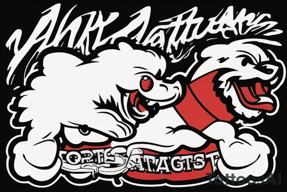 An angry Maltese dog riding on top of 
an auto racing helmet. tattoo idea