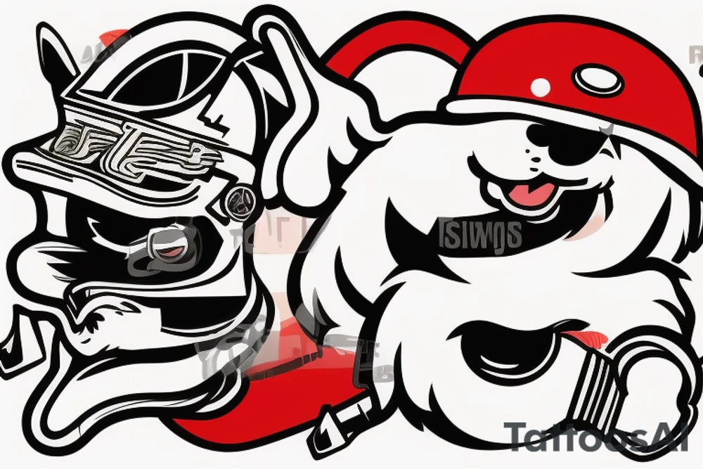 Maltese dog riding on top of 
an auto racing helmet. tattoo idea