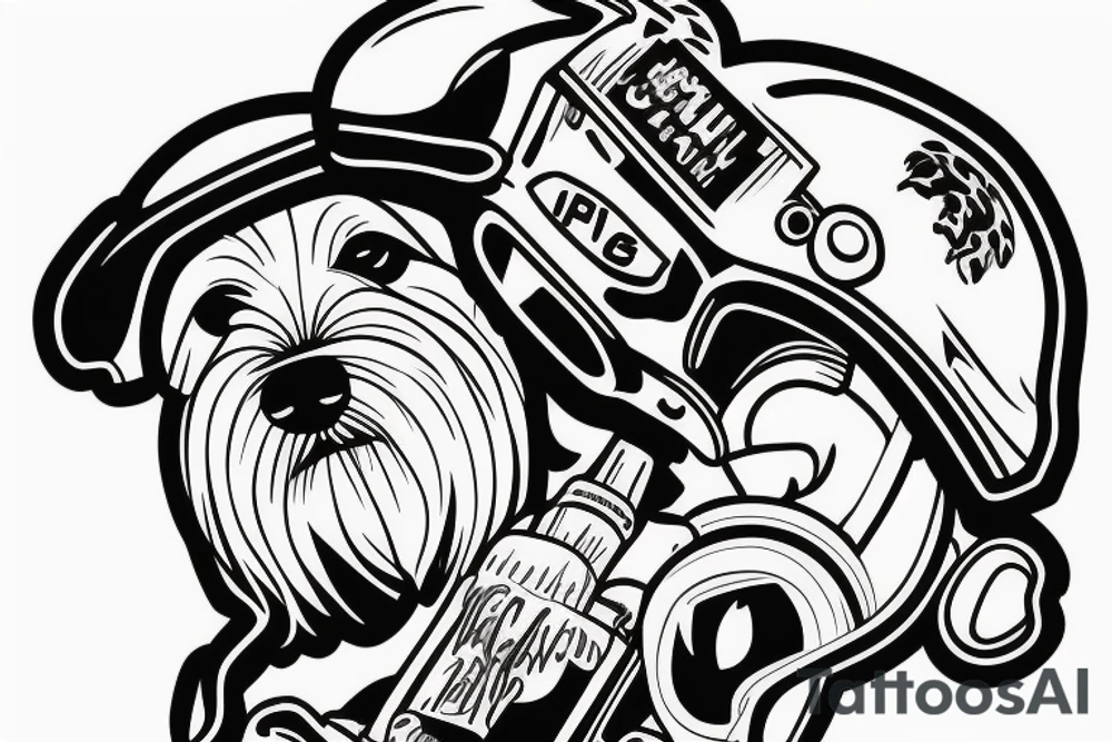 Maltese dog riding on top of 
an auto racing helmet. tattoo idea