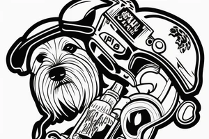 Maltese dog riding on top of 
an auto racing helmet. tattoo idea