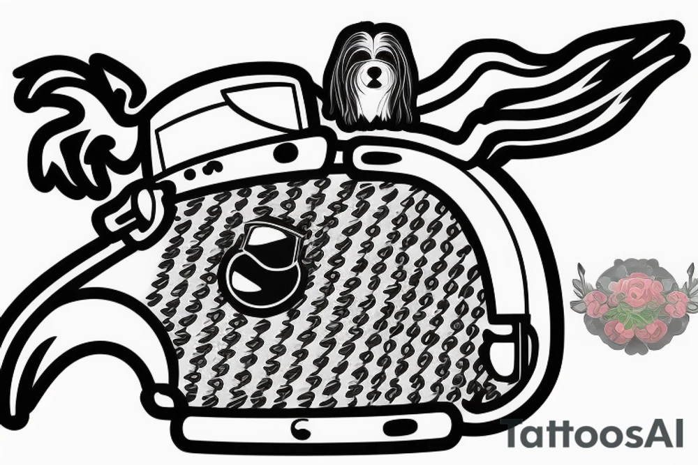 Maltese dog riding on top of
an auto racing helmet. tattoo idea