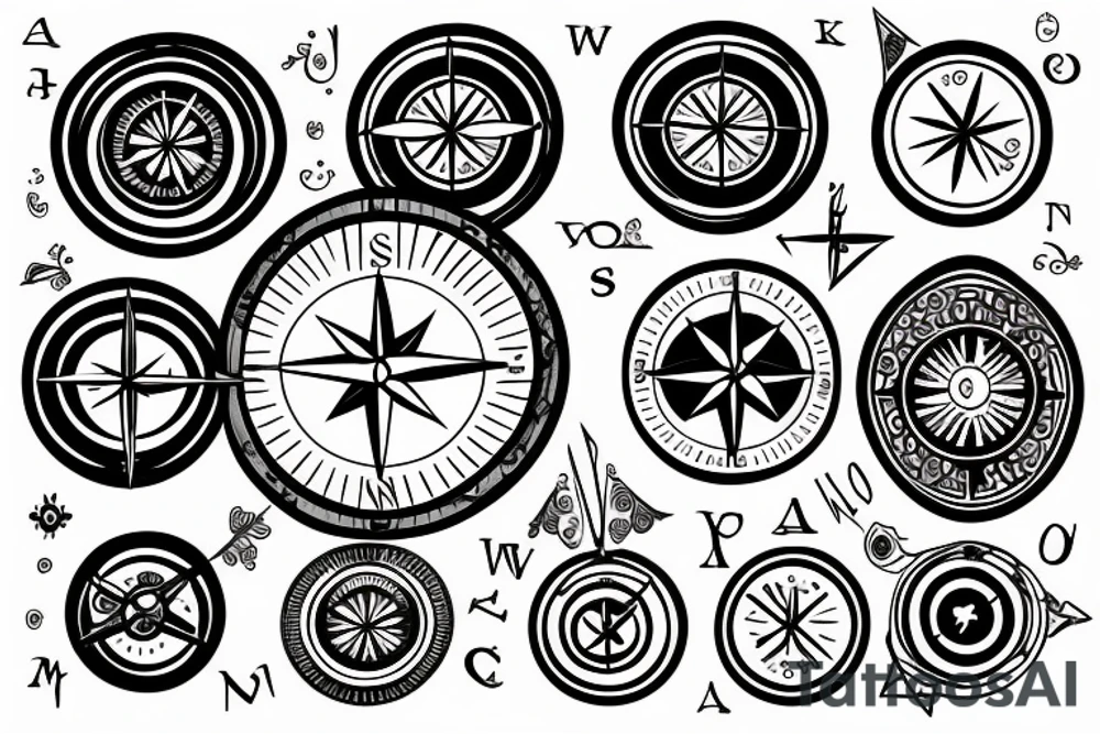 minimalist compass with lily of the valley tattoo idea