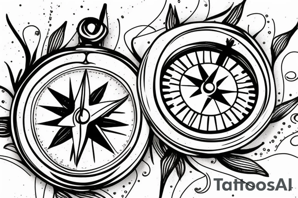 minimalist compass with lily of the valley tattoo idea