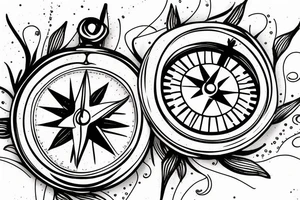minimalist compass with lily of the valley tattoo idea