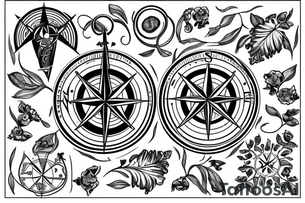 compass with lily of the valley tattoo idea