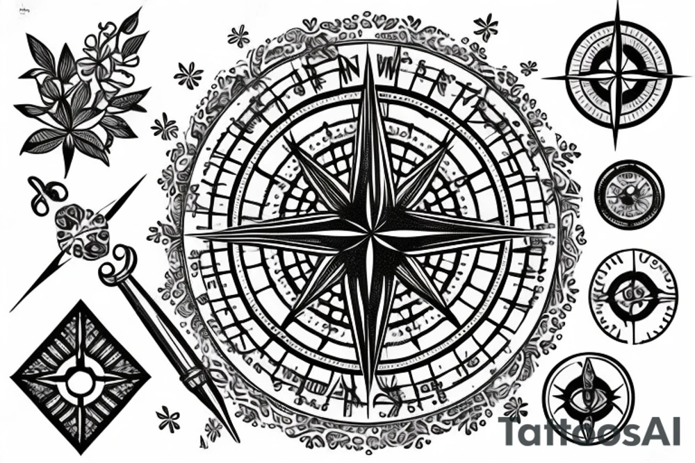 compass with lily of the valley tattoo idea