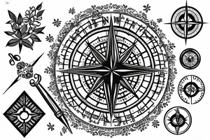 compass with lily of the valley tattoo idea