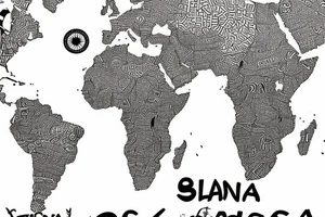 blank map of africa with different iconic items linking each of the following cities or countries ie. South Africa, Prague< Gibraltar, Israel and Germany tattoo idea