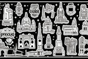 iconic landmarks from Prague, South Africa, Germany, Israel and Gibraltar all linked together in one large tattoo tattoo idea