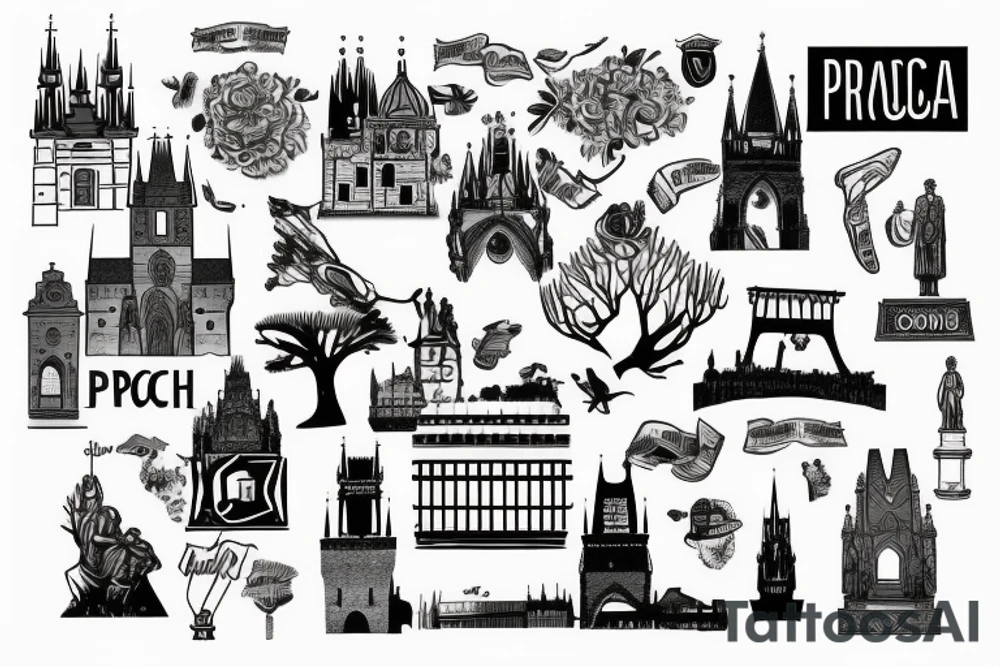 Prague landmark with south africa landmark tattoo idea