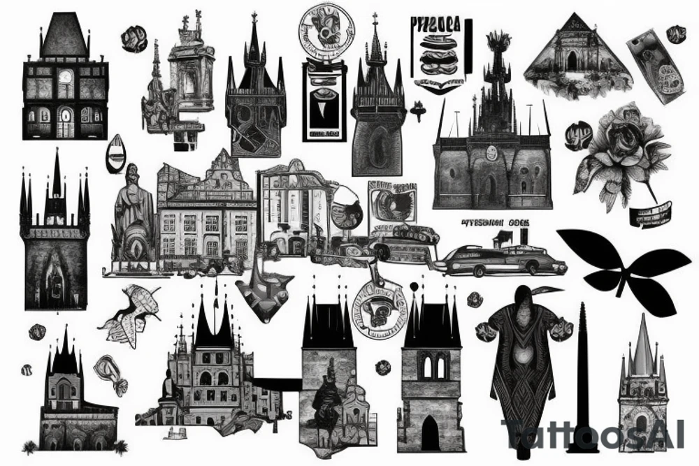 Prague landmark with south africa landmark tattoo idea