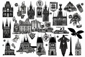 Prague landmark with south africa landmark tattoo idea