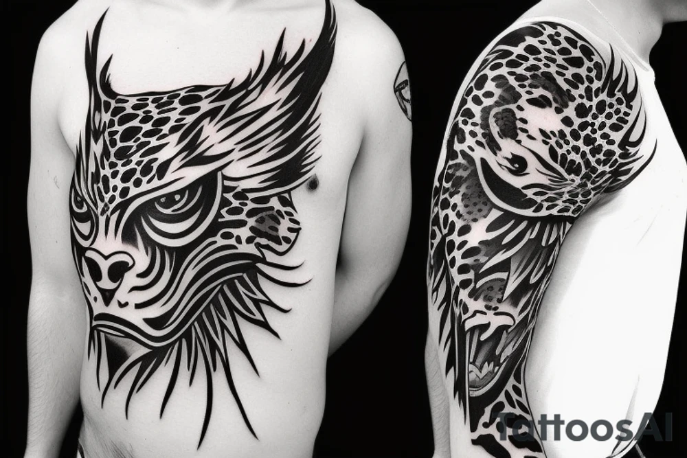 Jaguar head with fire wings tattoo idea