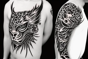 Jaguar head with fire wings tattoo idea
