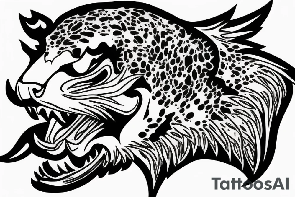 Jaguar head with fire wings tattoo idea